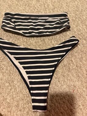 Striped Bikini Set - Navy and White